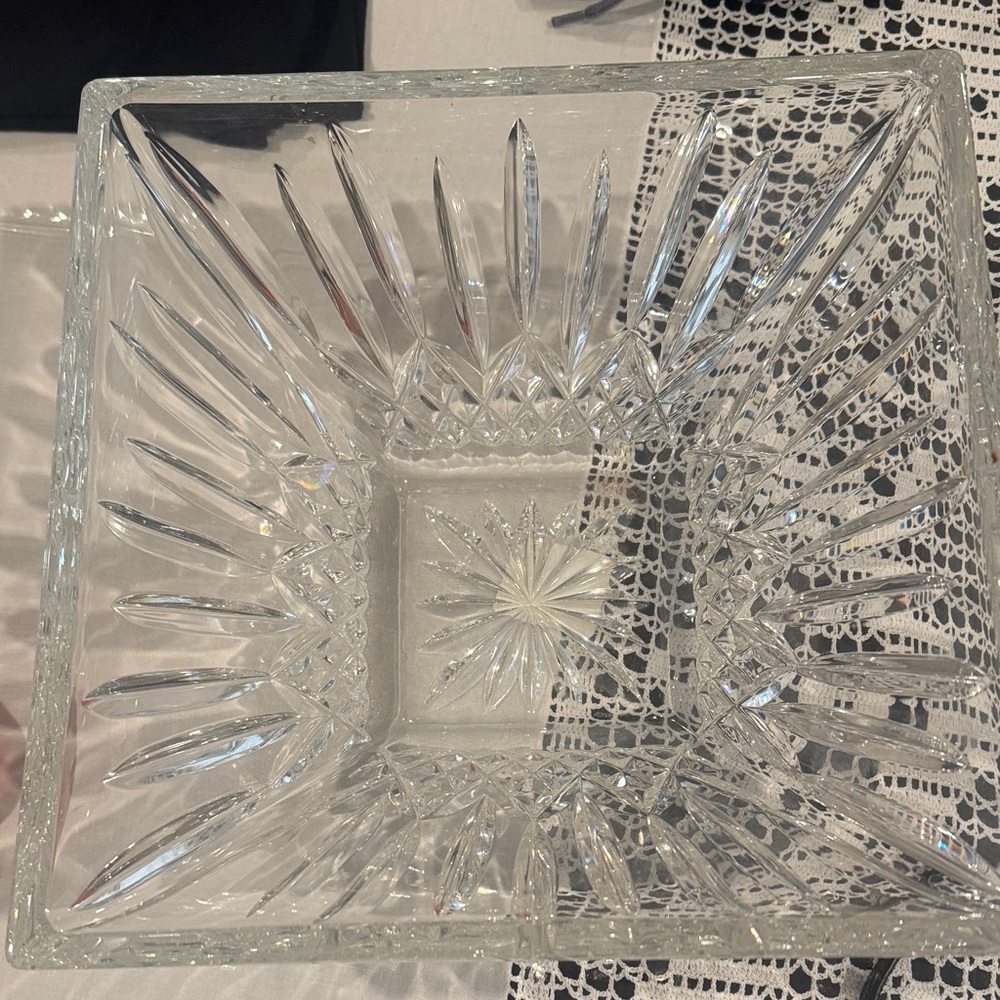 Waterford Crystal Square Bowl with Starburst Design perfect condition